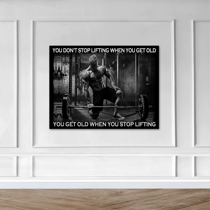 Art textuel sur toile tendue, "Man soulevant un poids - You Don't Stop Lifting", H 24 po x l 36 po x P 2 po
