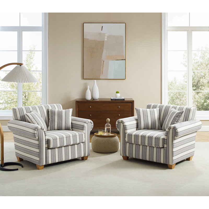 Fauteuil d'appoint surdimensionné en tissu rayé 40,94 po, Mélange de polyester gris
