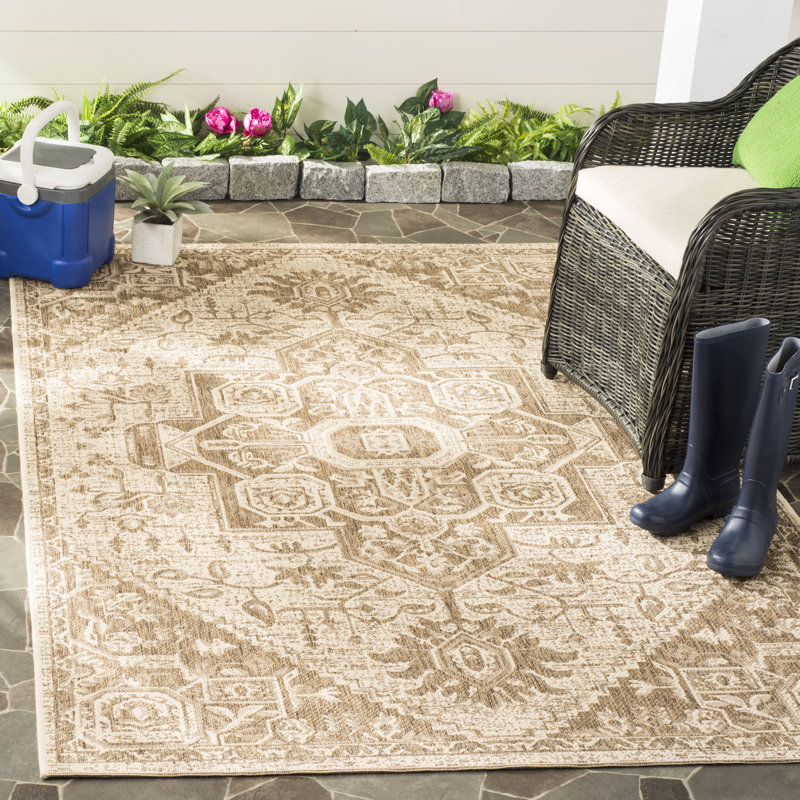 Klaus Hooked Beige Indoor/Outdoor Rug, Rectangle 160 x 229 cm