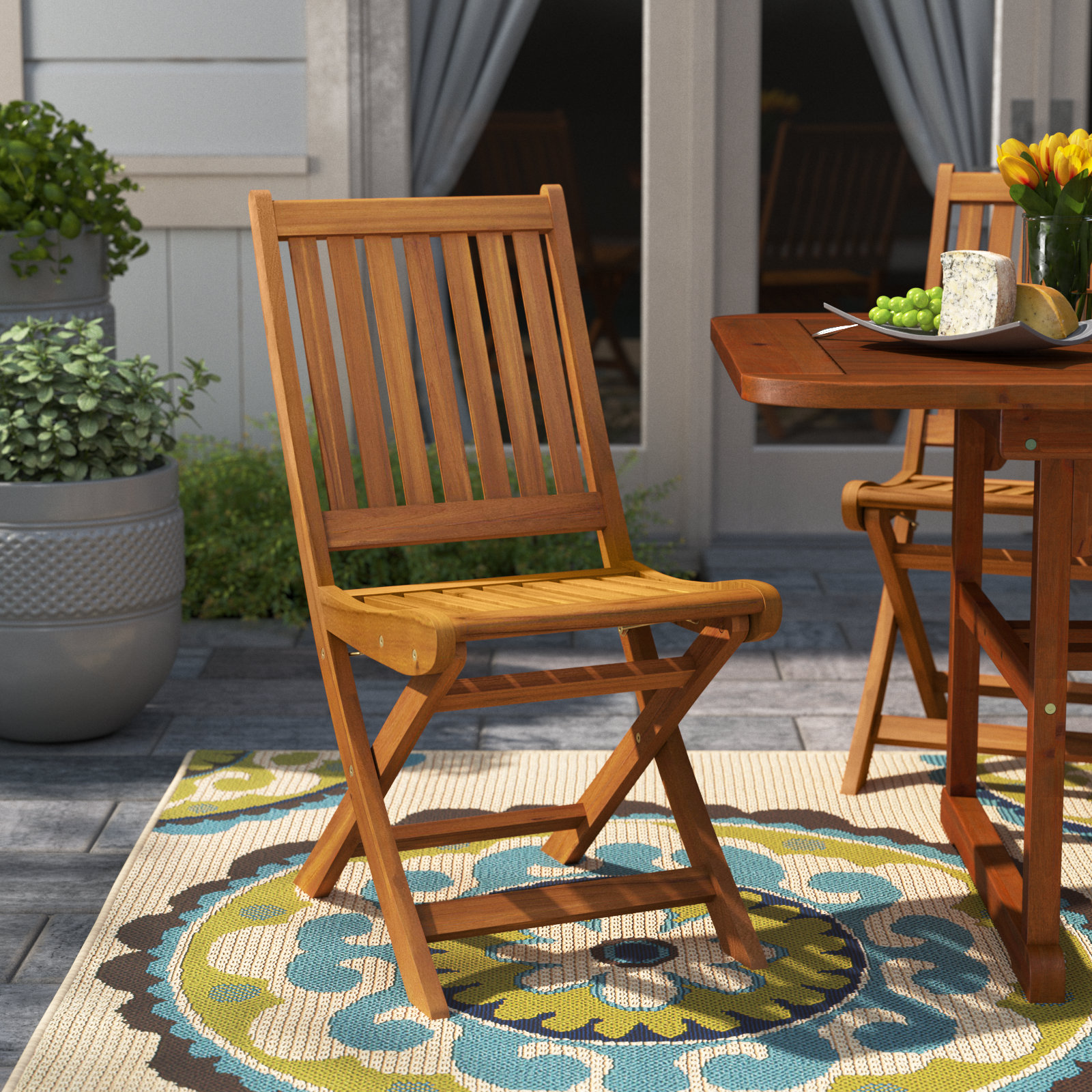 Arballo Folding Rubberwood Patio Dining Side Chair
