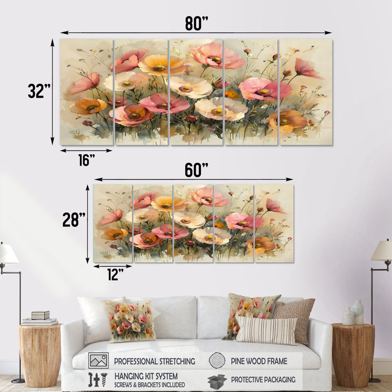 Ulysse - Ensemble d'art sur toile Buttercups, H 32 po x l 80 po