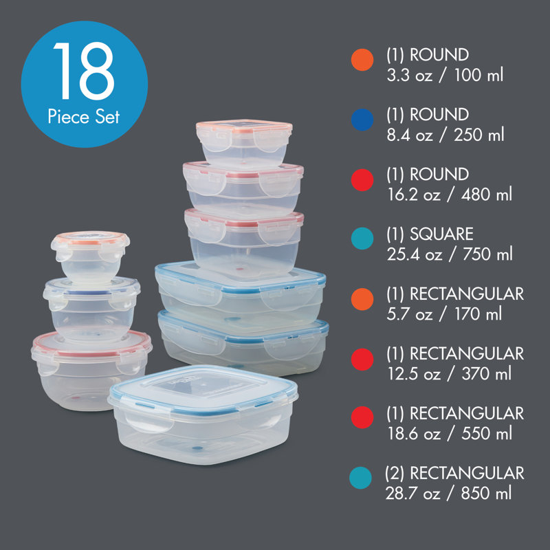 Clear BPA-Free Plastic Food Storage Container Set, 18-Piece