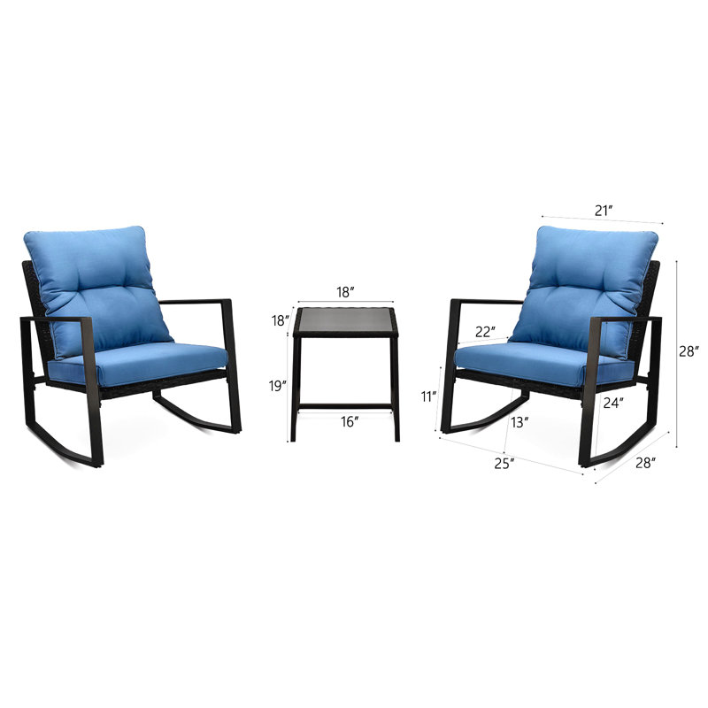 Ensemble de bistro 3 pièces pour terrasse avec coussin bleu pour jardin