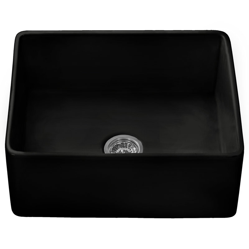 23'' L Double Bowl Fireclay Kitchen Sink, Black