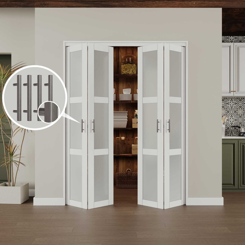 White MDF Bi-Fold Door with Frosted Glass Panels