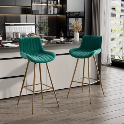 Set of Bar Stools, Velvet Fabric Counter Stool