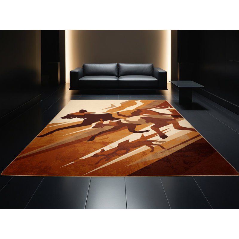 Tapis moelleux doux et moelleux à motif abstrait de chien sauvage d'Afrique en brun - reliure brun clair, 5 x 8