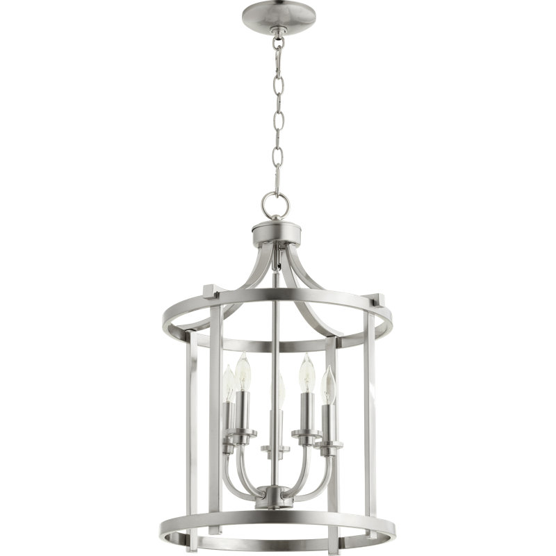 Lustre tambour 5 lumières Lukka, Nickel satiné