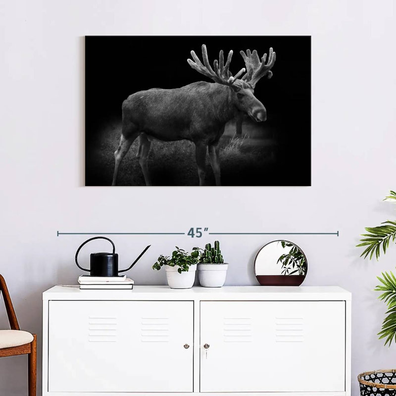 Brampt Monochromatic Bull Moose, 24" H x 36" W