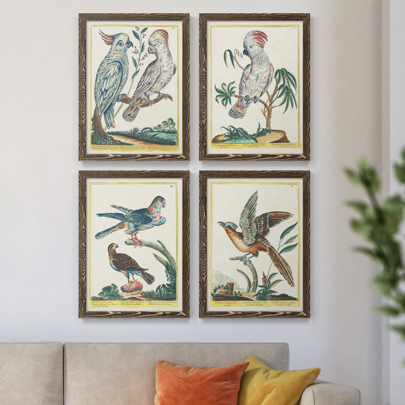 «Pastel Birds I», toile encadrée de qualité supérieure - prête à être accrochée, H 20 po x l 68 po x P 1,5 po, Noyer