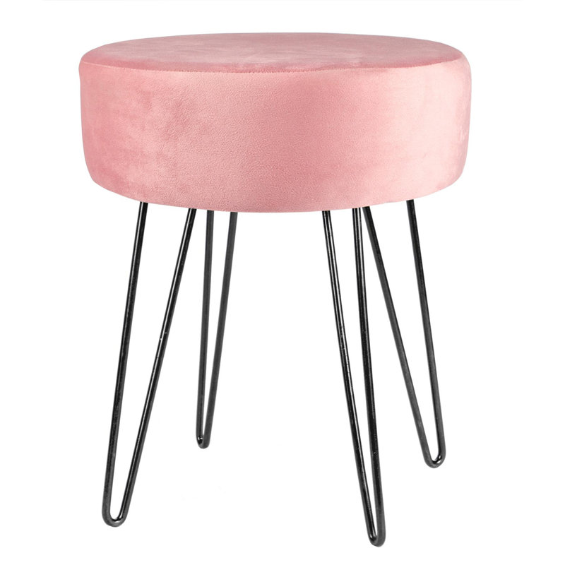 Harbour Housewares Round Velvet Footstool, Black, Pink