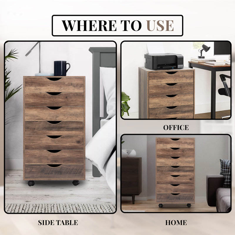 Brixen 7 Drawer Storage Cabinet, rolling storage office cabinets, Walnut
