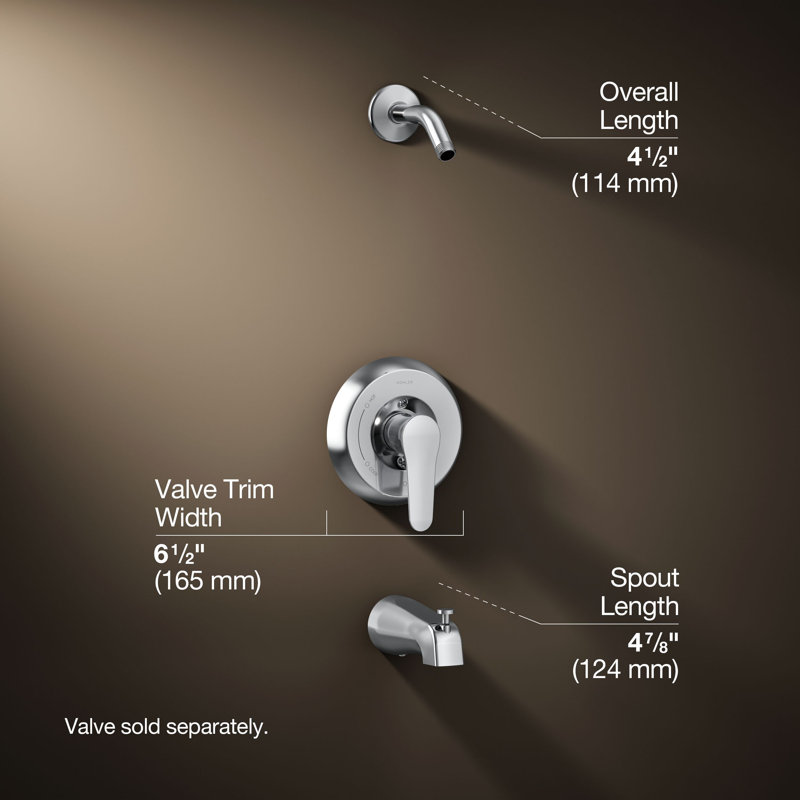 Kohler July Rite-Temp Bath and Shower Valve Trim with Lever Handle and Npt Spout, Less Showerhead