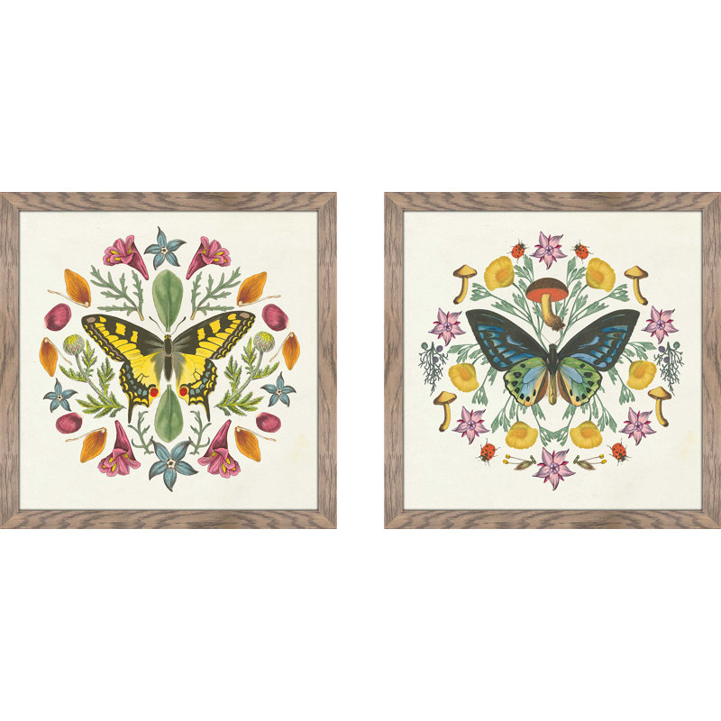 «Butterfly Mandala III», ensemble de 2 reproductions d'impressions encadrées, H 16,5 po x l 33 po, Pas de tapis