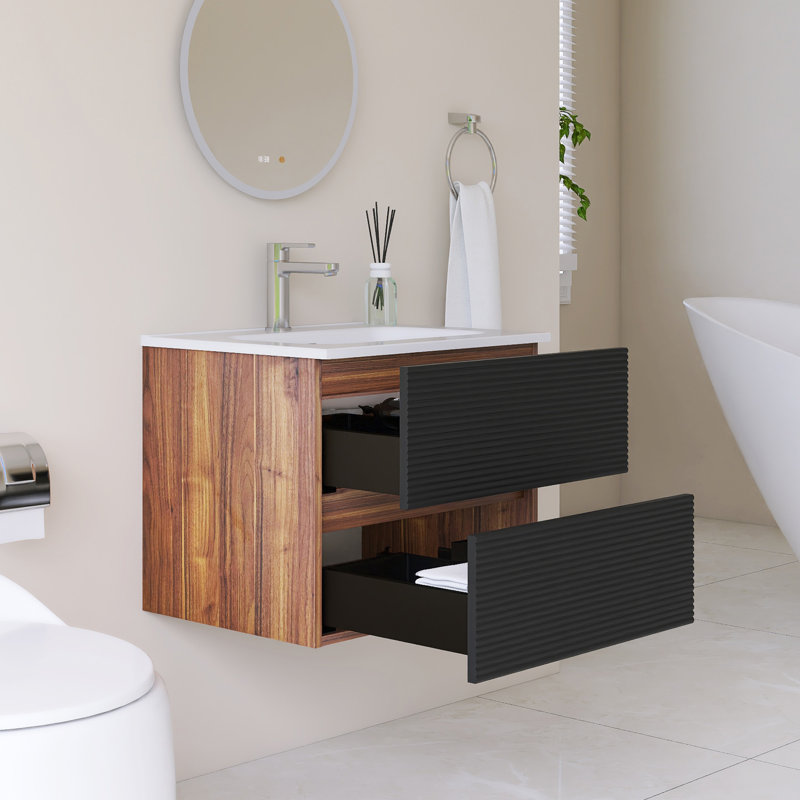 Meuble-lavabo simple mural 24 po avec comptoir en céramique intégré blanc, Noir