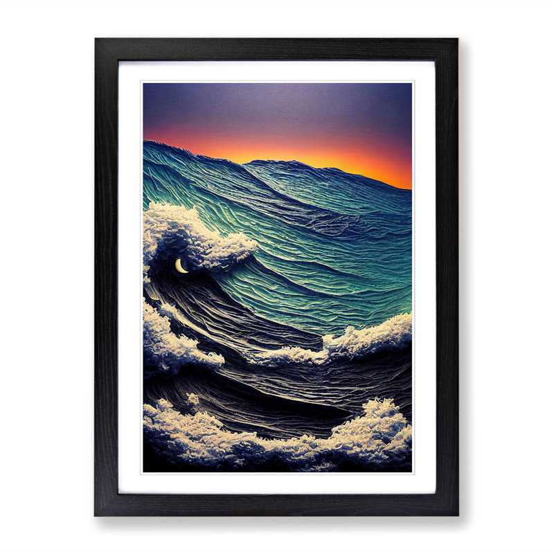 Ocean - Single Picture Frame Painting, 34cm H x 25cm W x 2cm D, Oak