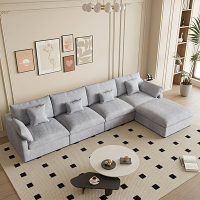 Slipcovered Upholstered Modular Sofa With Ottoman