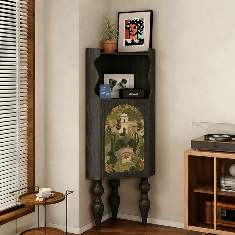 Armoire de coin noire en bois massif