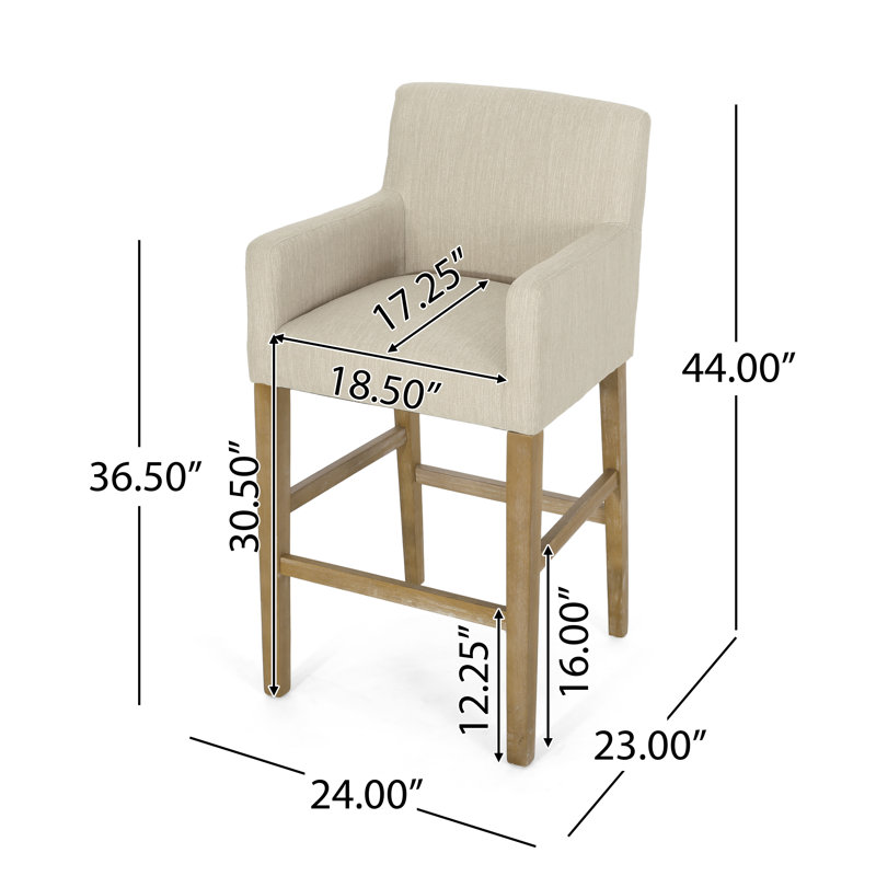 Amenata Upholstered Counter Stool with Solid Wood Frame, Weathered, Beige