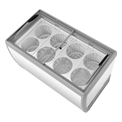 Commercial Ice Cream Display Case, 13.1 Cu.ft Chest Freezer, Restaurant Gelato Dipping Cabinet Top Deep Freezer with Locking Casters, Sliding Glass Door, LED Lighting, Hold 8 Ice Cream Tubs