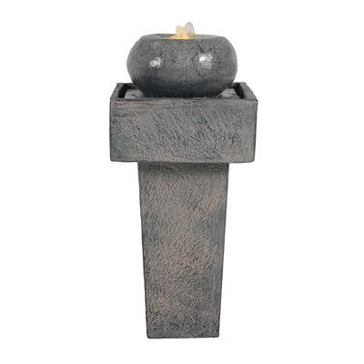 25.59"H Minimalist Concrete Column Fountain–LED-Lit Modern Outdoor Oasis, Sturdy Landscape Feature For Patio, Porch