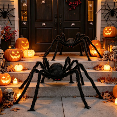 2 Pack 59 Inch Halloween Giant Hairy Spider Decoration for Outdoor Yard Lawn, Scary Large Fake Spider for Halloween Party Decorations, Haunted House Props