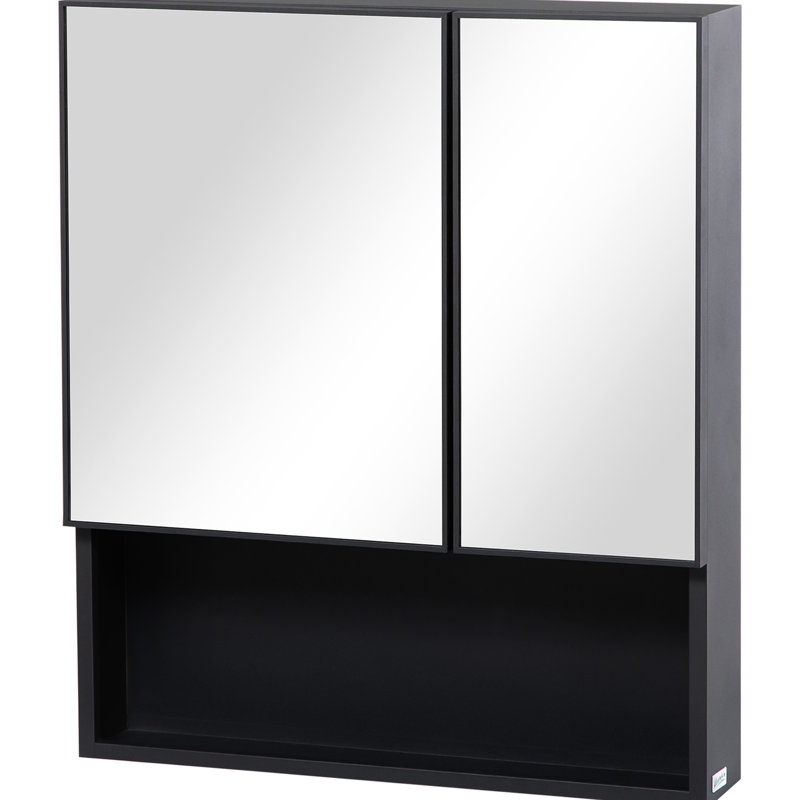 Black Bathroom Cabinet With Double Doors And Practical Internal Storage Shelves, Modern Feature Useful Fixture