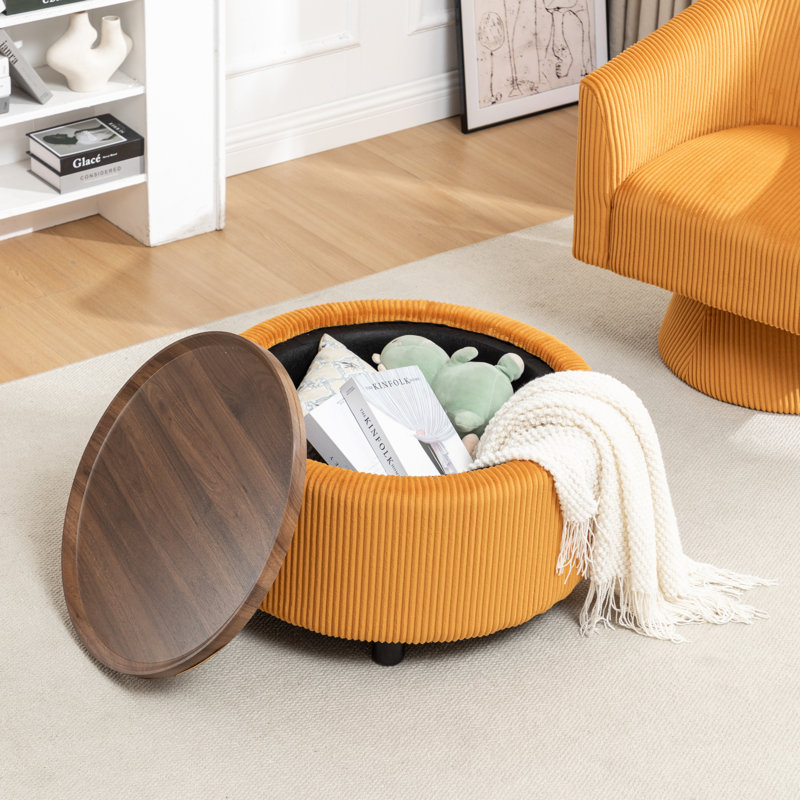Pietsch Round Coffee Table with Storage, Yellow Corduroy