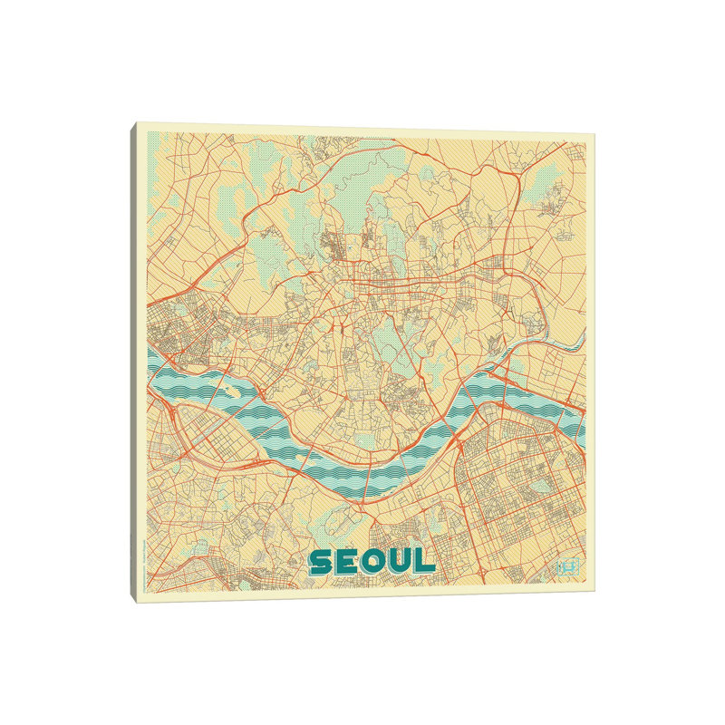 Seoul Retro Urban Blueprint Map by Hubert Roguski - Wrapped Canvas Print, 93.98 cm H x 93.98 cm W x 3.175 cm D