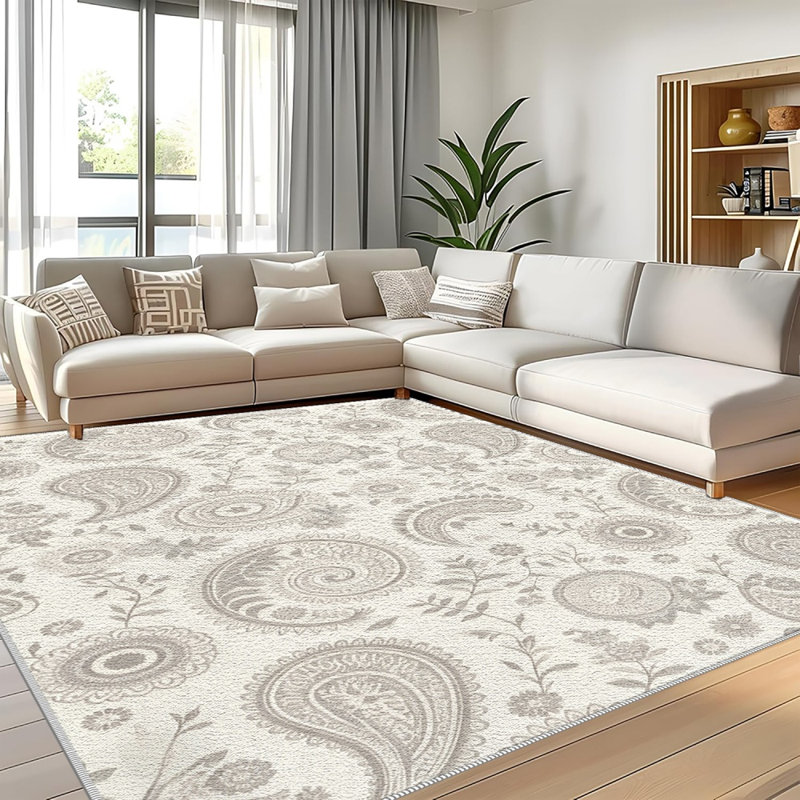 Light Grey Paisley Carpet-waterproof, easy to clean, machine-washable, soft and comfortable; suitable for door mats, kitchens, living rooms, bedrooms, corridors, and laundry areas. Easy to clean, durable carpet for home decoration.