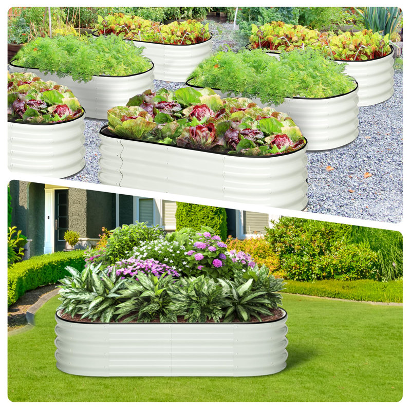 Metal Raised Garden Bed, White, 60cm H x 135cm W x 60cm D