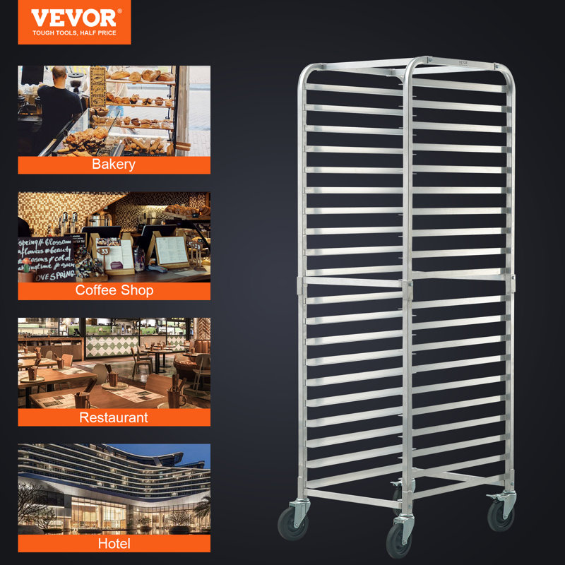 Aluminum 20-Tier Commercial Bakery Rack with Brake Wheels