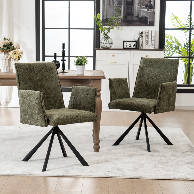 Swivel Upholstered Dining Chair, Mid Century Modern Kitchen Chair with Metal Legs, Green