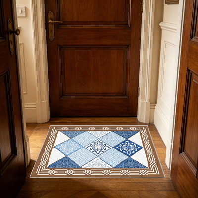 Tapis à carreaux bleus et blancs méditerranéen pour le salon, doux et confortable, adapté à toutes les saisons, facile à entretenir, tapis de sol intérieur lavable à la machine, sous la table de ferme convenant à la chambre à coucher, à la salle à manger, au bureau, au patio, au balcon, à la maison