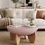 Table basse ronde moderne avec plateau en forme de bol, pieds en bois massif, finition lisse peinte, assemblage facile pour les petits espaces, rose et noyer