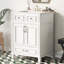 Meuble-lavabo moderne de 24 po avec lavabo en céramique, cadre en bois massif et portes d'armoire coulissantes