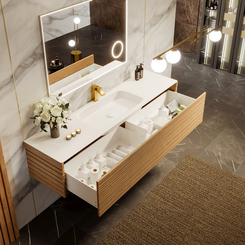 Meuble-lavabo mural simple 55 po avec surface solide Kambri