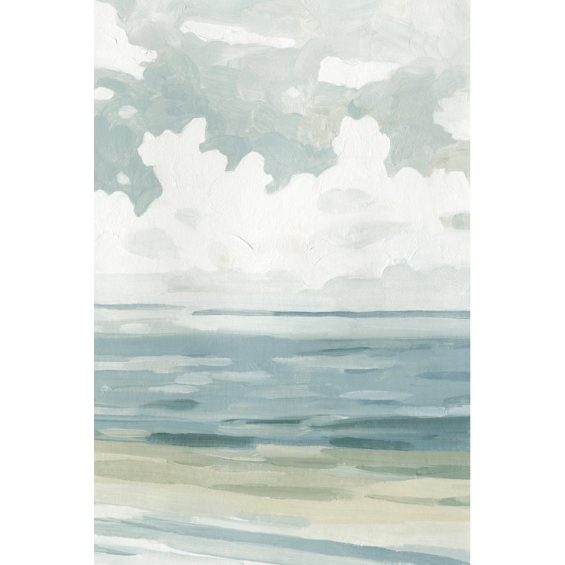 Soft Pastel Seascape II by Emma Caroline - Painting on Canvas, 46cm H x 30cm W, Black Floater Framed