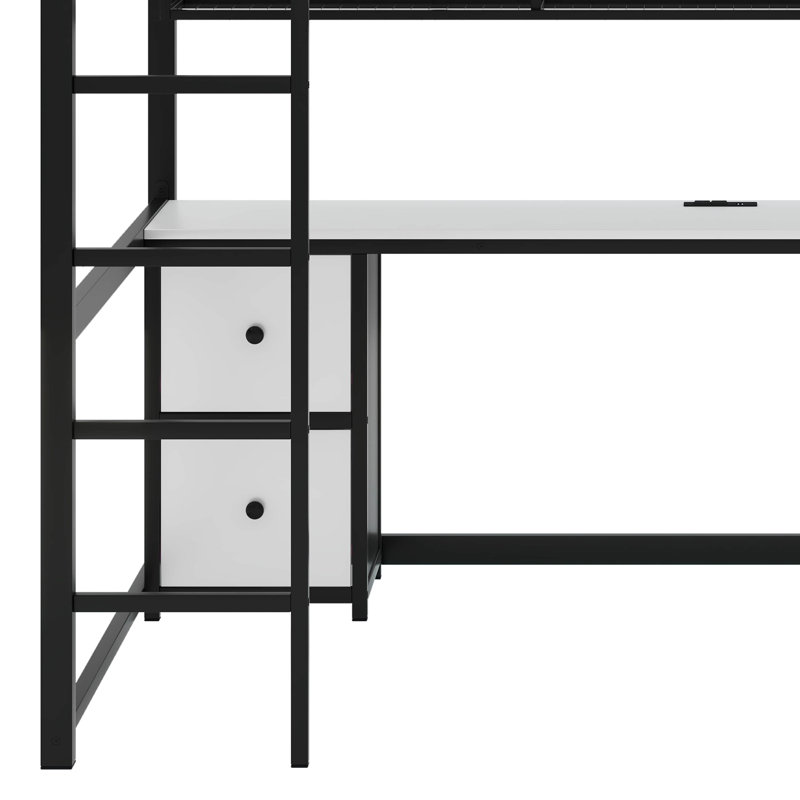 Lit mezzanine double avec tiroirs Altfried Kids, Noir / blanc