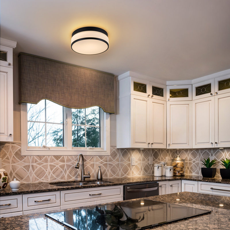 11.4" Modern LED Milk Glass Flush Mount, Matte Black