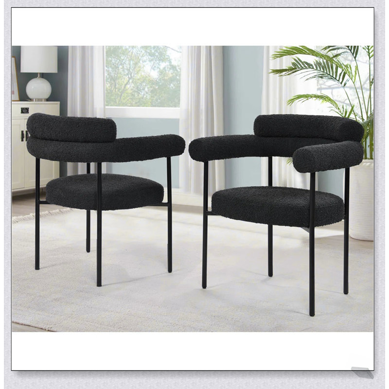 Ensemble de 2 chaises de cuisine en tissu avec accoudoirs Boucle, Noir, Noir