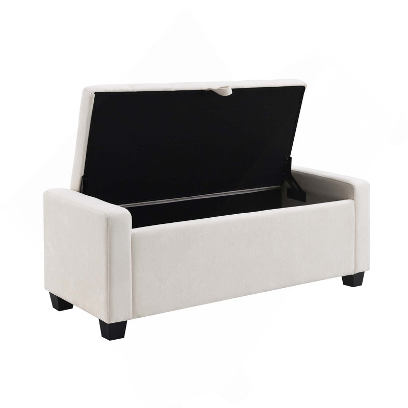 Banc de repose-pieds de 48 pouces avec rangement et charnière de sécurité pour chambre à coucher, salon, Beige