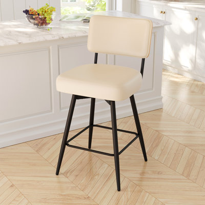 Ensemble de 1 tabourets de bar pivotants à hauteur de comptoir avec dossier, tabourets de cuisine en polyuréthane, siège à coussin épais, pivotant à 360 °, capacité de 350 lb pour la salle à manger, beige