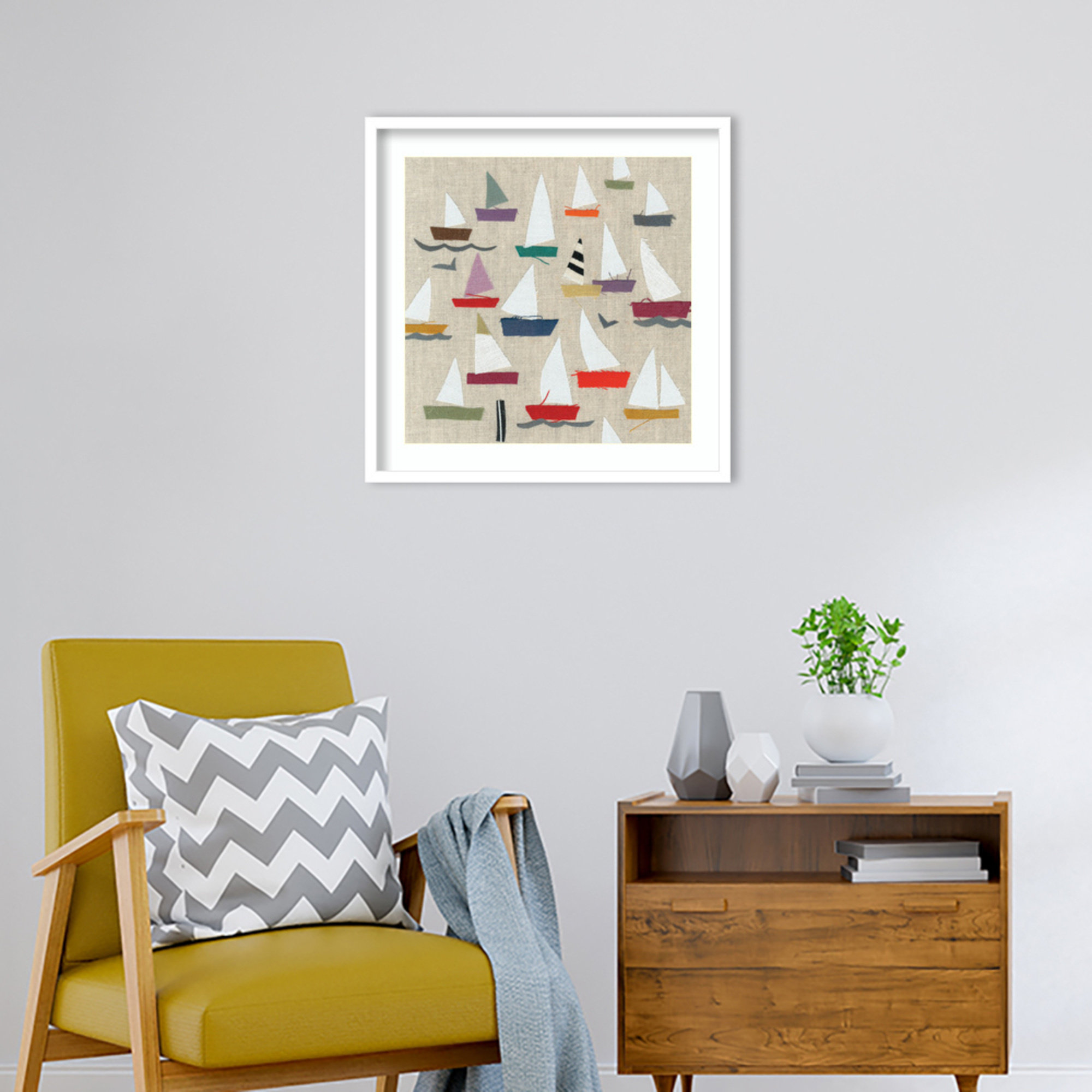 Montier Plain Sailing Framed on Paper by Jenny Frean Print, 25" H x 25" W x 1" D, White