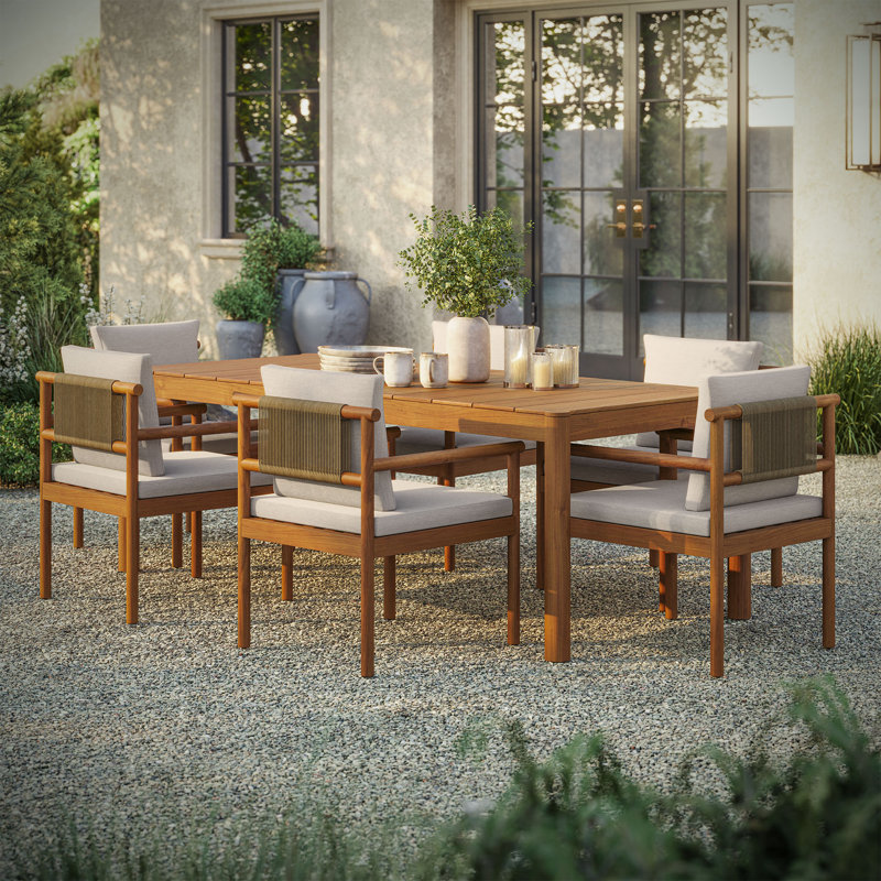 Ensemble repas d'extérieur 7 pièces Leopold, Beige, Brun