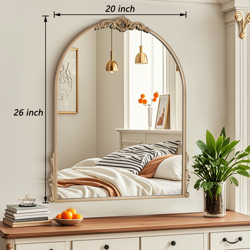 Vintage Baroque Arch Decorative Wall Mounted Mirror, Doré, 26" x 20"