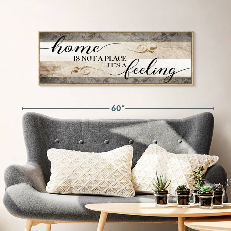 Panneau mural Home is Not a Place It's A Feeling V, Cadre flottant en bois naturel, 43 po x 15 po