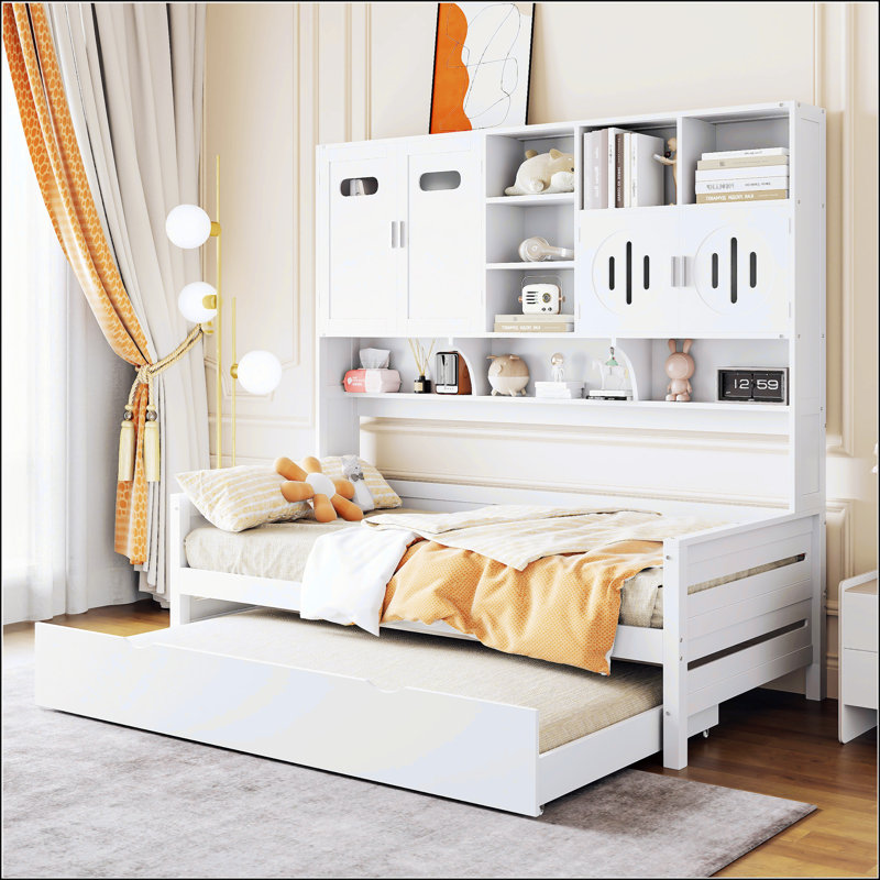 Lit de jour en bois avec couchette, Lit simple, Blanc