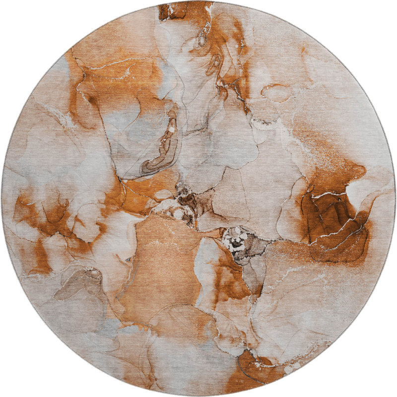 Premium Machine Washable Cerrito AMF526 Paprika Rug, Round 8'