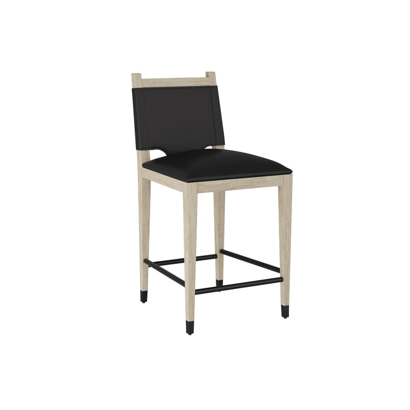 Burdock Bar Stool, Black Leather, Counter Stool (27” Seat Height)